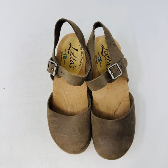 Lotta’s From Stockholm Brown Leather Clogs Wooden Sandals Size 37 - Picture 5 of 12